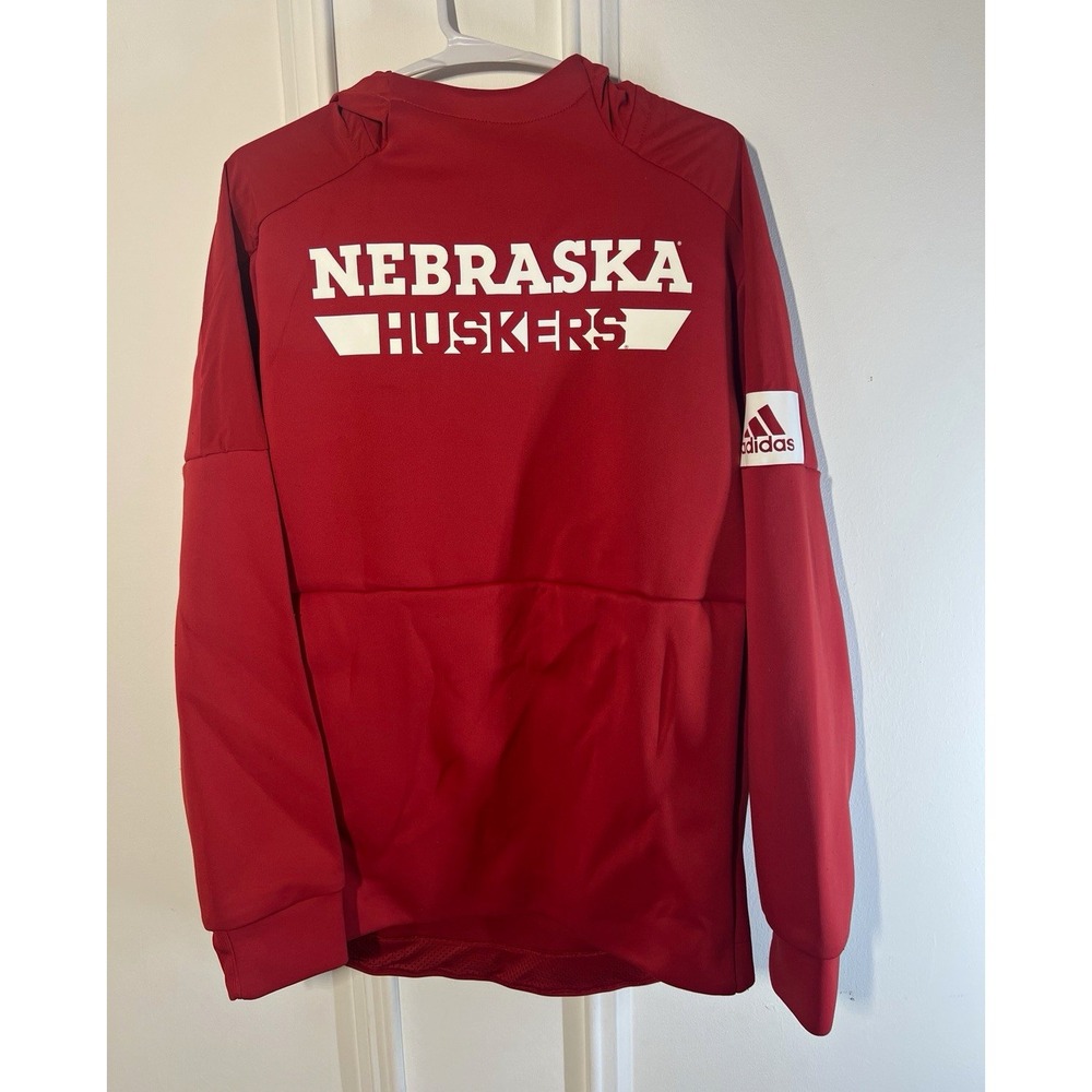 Adidas Nebraska Cornhuskers Huskers Player Issued Sideline Hoodie Red Mens Small